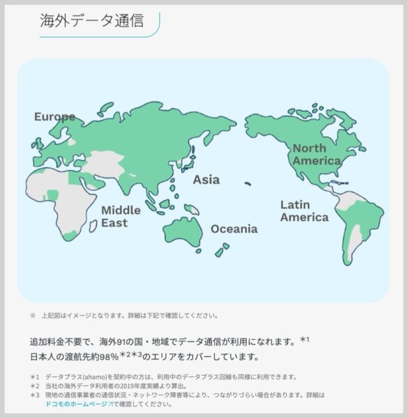 ahamoは海外91カ国で使える