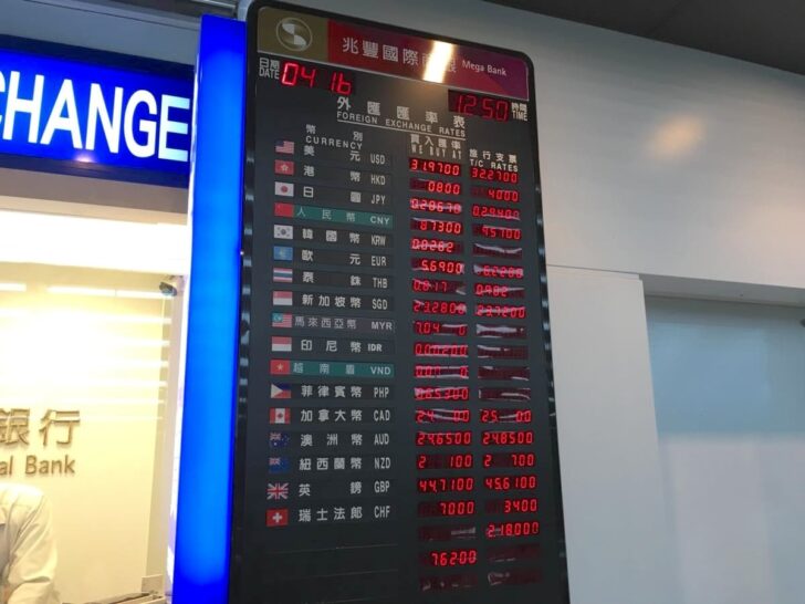為替レートは銀行横に掲示されている